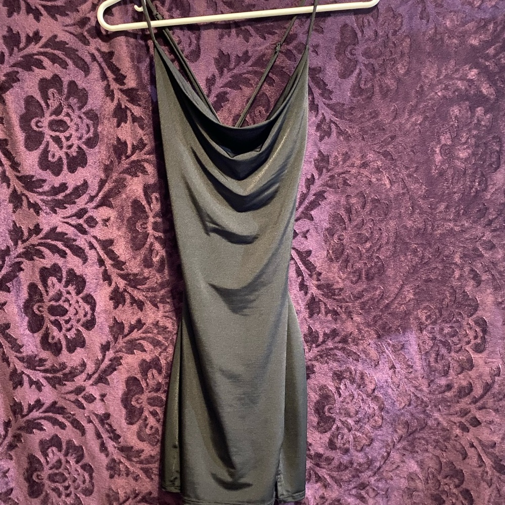 Black cowl neck Garage open back mini dress